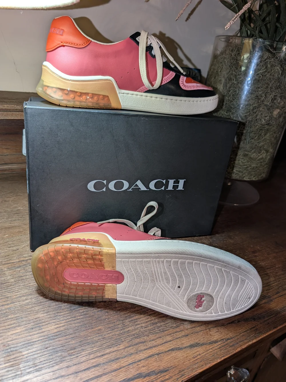 Coach Women's Pink & Orange Leather Low-Top Sneakers